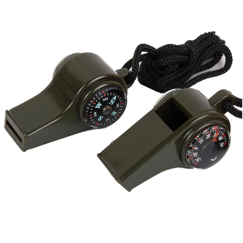 1pc 3 in1 Outdoor Camping Tool with Whistle, Compass and Thermometer