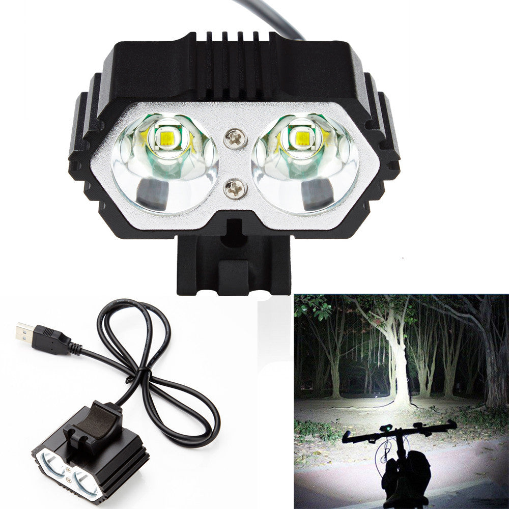 1pc 6000LM 2 LED USB Waterproof Lamp for Bike